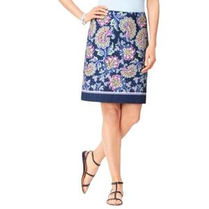 Talbots Paisley Floral Pencil Skirt Navy Size 16 Career Feminine Casual Travel‎